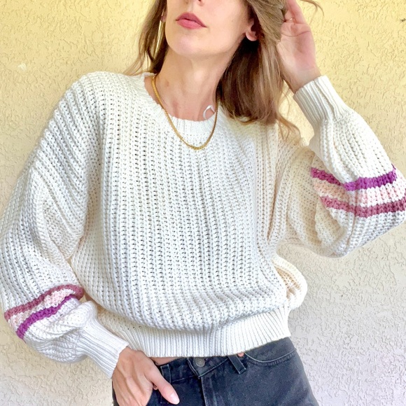 Blue Blush Sweaters - Blue Blush Women’s Oversized Balloon Sleeves Knit Sweater Ivory White Size M/L